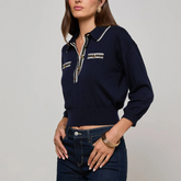 Malaki Navy Cropped Sweater Top